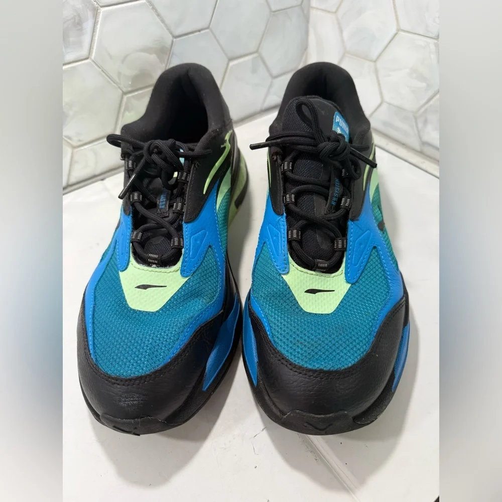 Puma RS-Fast LS Men’s Size 11 Black & Ocean Dive (Blue & Lime Green) EUC